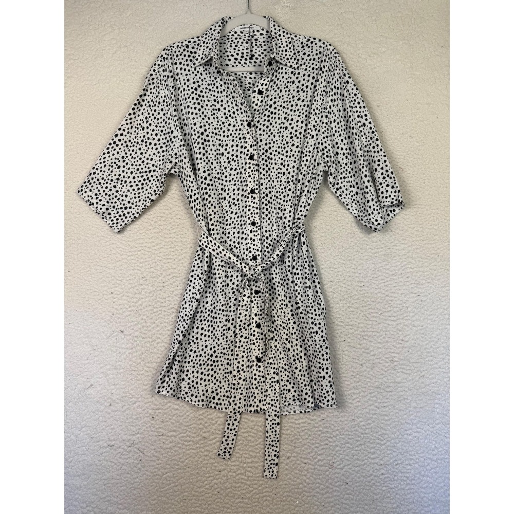 EMERSON FRY Shirt Dress Womens S White Animal Print Preppy Business Casual Work